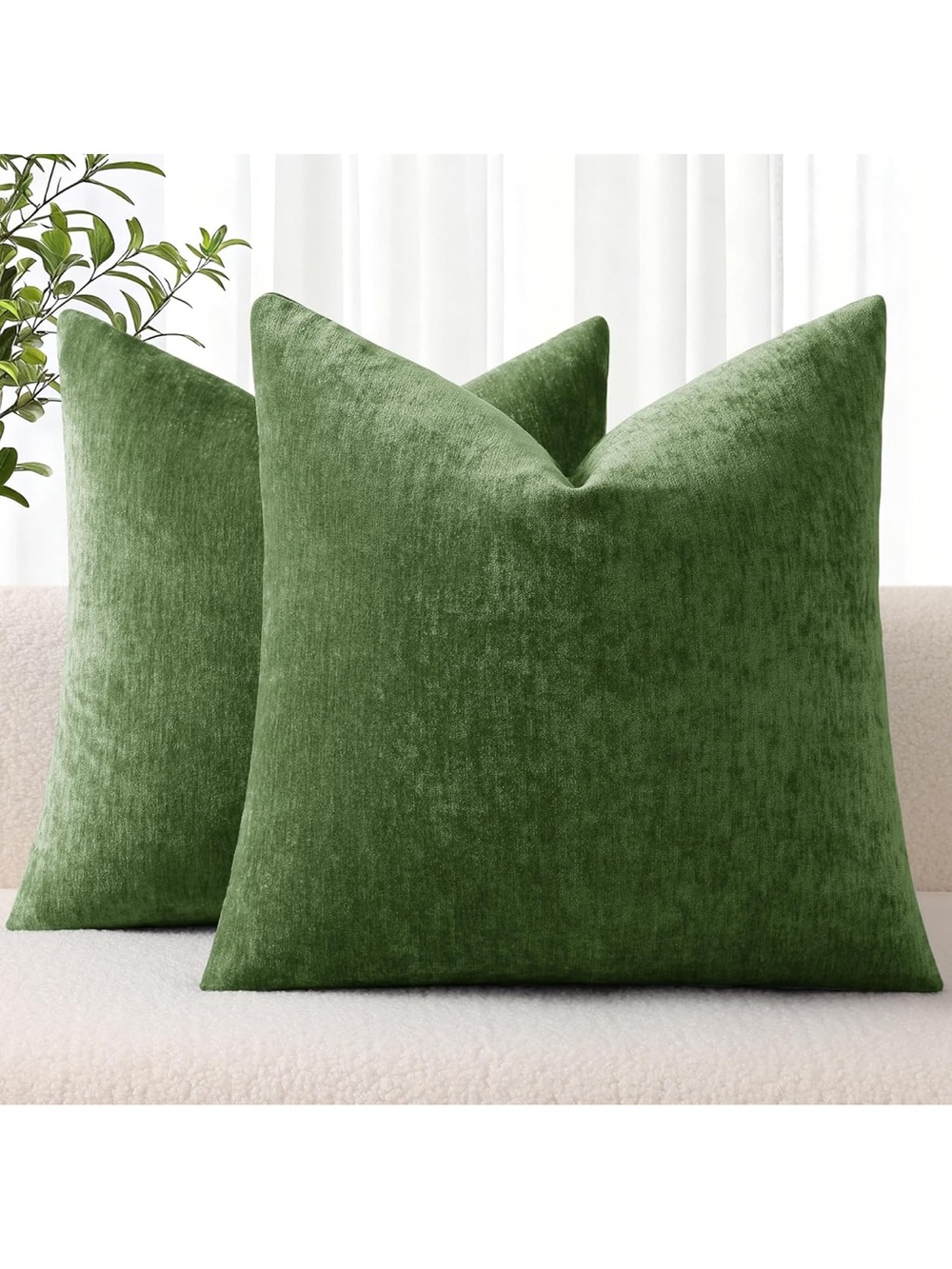 Chenille Moss Green Throw Pillow
Covers 24x24 Inch Set Of 2, 1779/bb8s-1